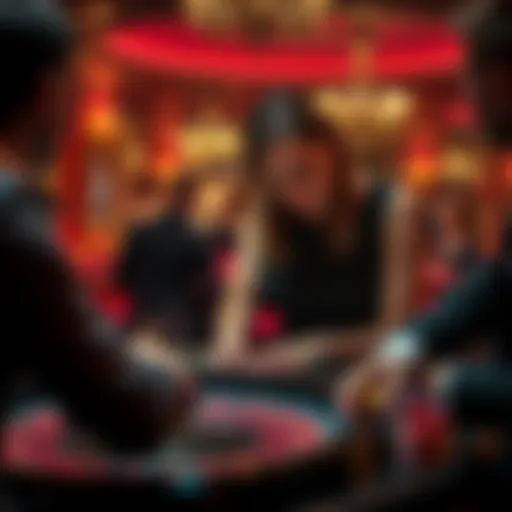 A 32-year-old female roulette dealer interacting with players at a private casino in Denmark, focused and engaged with the game