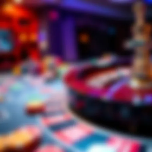 A close-up view of a roulette table filled with colorful chips and a spinning wheel