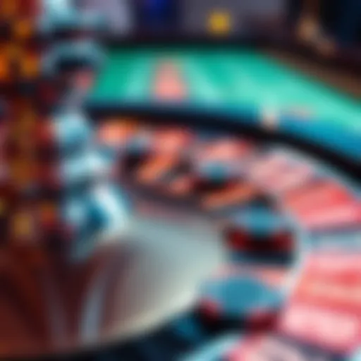 A close-up view of a roulette table featuring chips placed on numbers, excluding 0, 00, and 1.