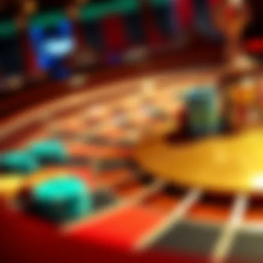 A close-up of a roulette table displaying chips and a ball ready to spin in a game, showcasing a player's strategy in action.