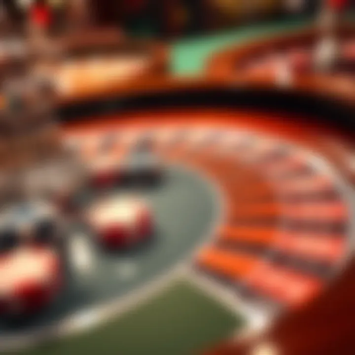 A roulette table at a casino with chips placed on the betting area, showing a mix of red and black numbers.