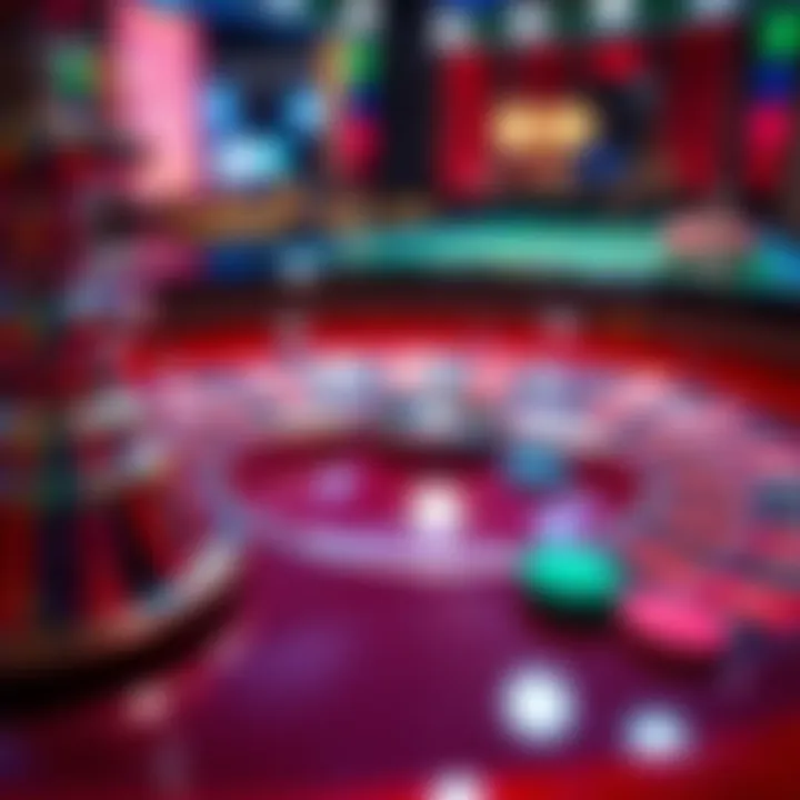 A close-up view of a roulette table with chips placed manually by a player, showcasing the betting layout and colorful chips.