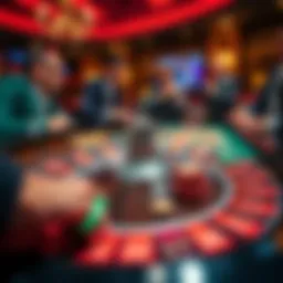 A roulette table showing chips and players discussing bets