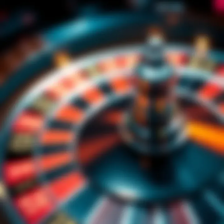 A close-up of a spinning roulette wheel with a small ball circling it, illustrating the game of chance