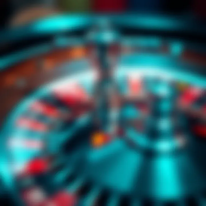 A close-up of a roulette wheel with colorful chips placed around it, suggesting a gambling scene.