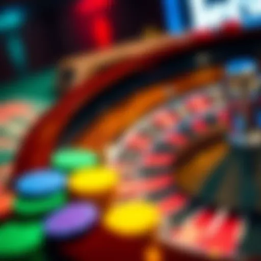 A close-up of a roulette wheel with colorful chips placed around it, showcasing a mix of numbers and colors, inviting players to join in