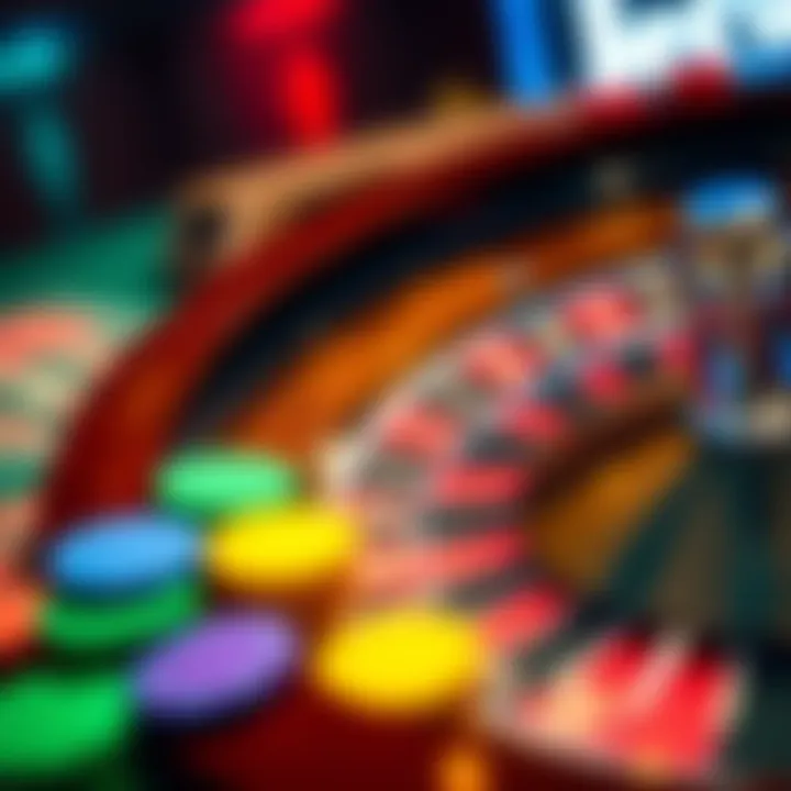 A close-up of a roulette wheel with colorful chips placed around it, showcasing a mix of numbers and colors, inviting players to join in