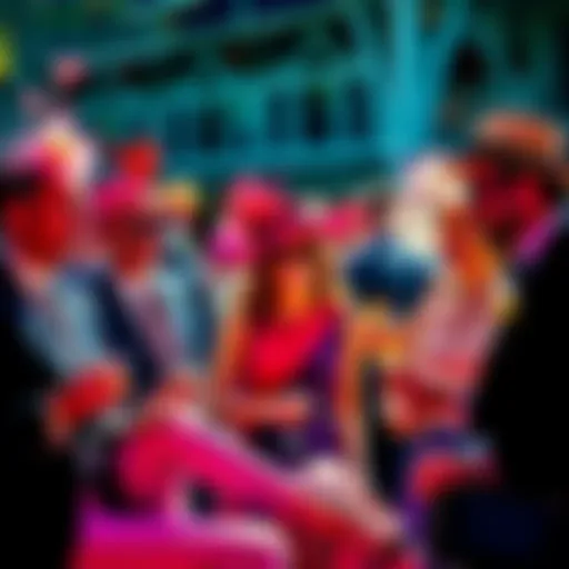 A stylish crowd at the Royal Ascot in the Windsor Enclosure, dressed in formal attire with drinks in hand.