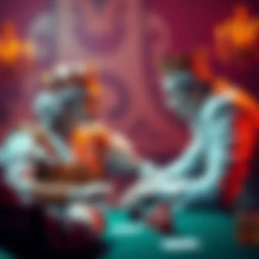 Two royal-looking figures engaged in a poker game, focusing on their King-King hands.