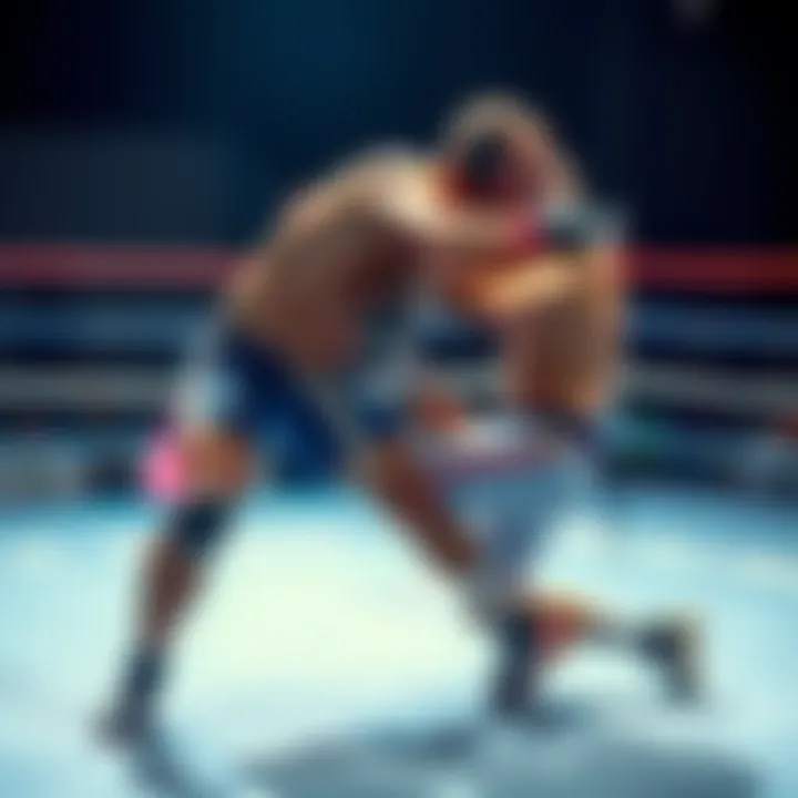 Royval, a Brazilian jiu-jitsu black belt, grapples with Joshua in a wrestling match, showcasing strength and technique.