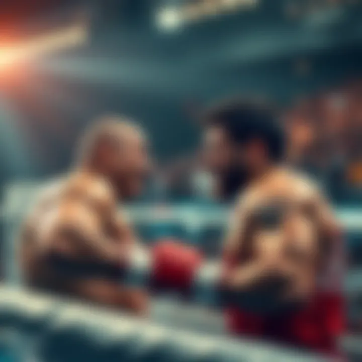 Ruffy and Arman face each other in a boxing ring, preparing for a fight, with excited spectators in the background