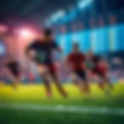 Rugby players in action during a match with betting odds displayed in the background