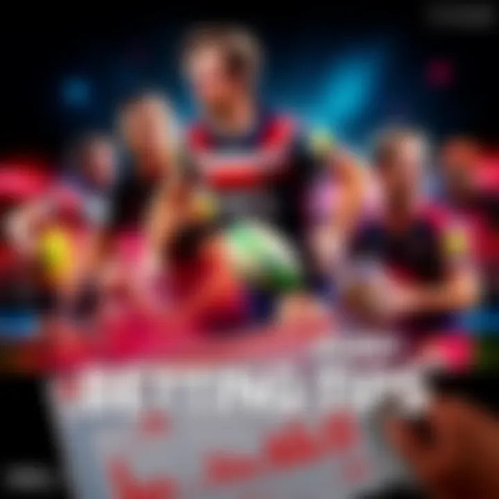 A collage of rugby players in action, alongside betting slips and charts for NRL and AFL Super League matches.