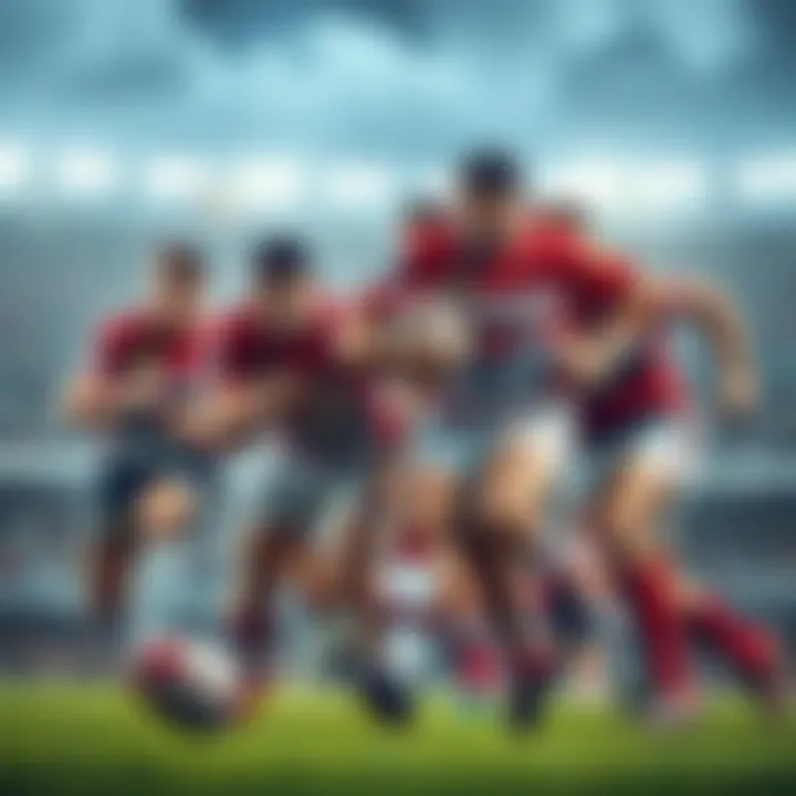 Players in a rugby match with a focus on teamwork and positioning