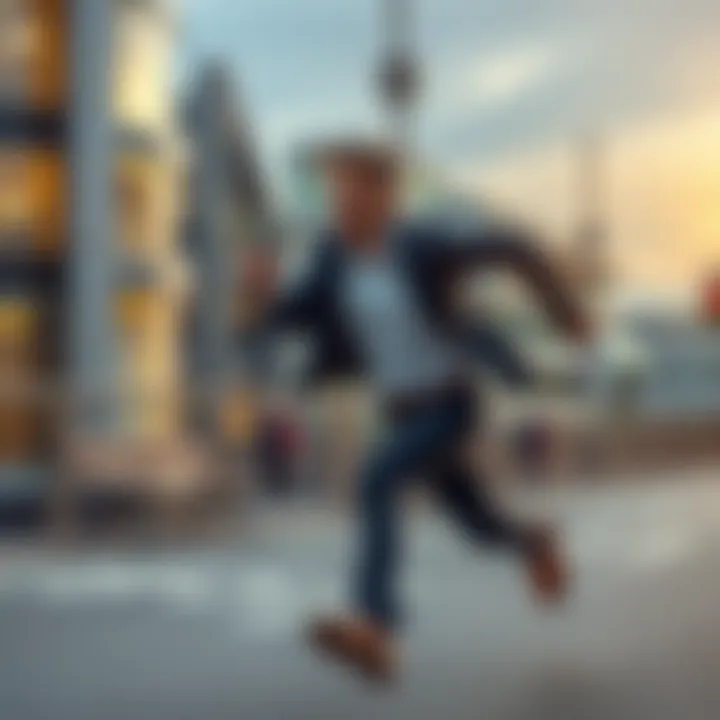 Running towards cash A person running with money in hand, symbolizing a fast and profitable method for earning money.