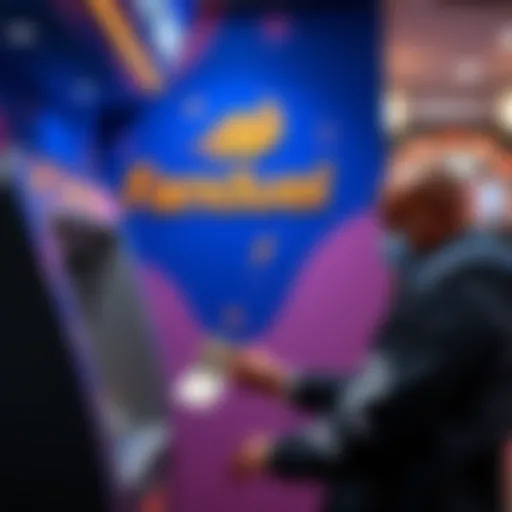 A player withdrawing cash from an ATM with a Fanduel Casino logo in the background.