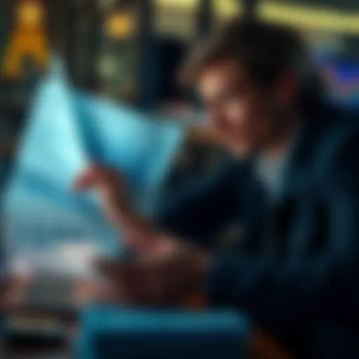 A person examining financial documents with a calculator and a laptop, symbolizing secure investment and money management