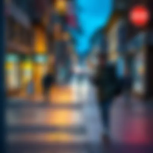 A person walking confidently on a safe, well-lit street while checking their phone for directions, illustrating safety and stress-free travel.