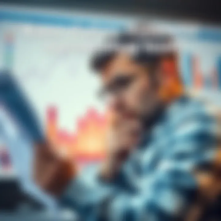 A person analyzing sales charts and graphs with thoughtful expressions, symbolizing the discussion about the success of an upcoming sale.