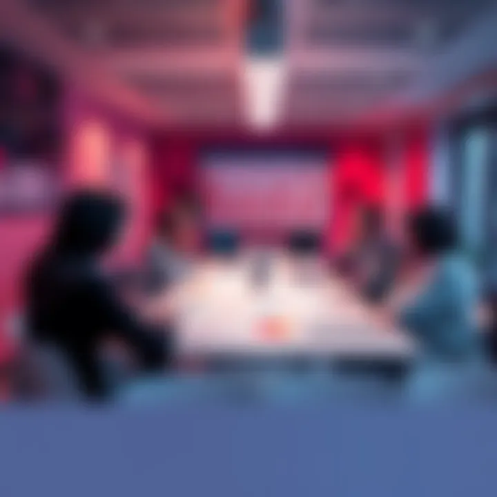 People discussing sales strategies in a meeting room with charts on the table