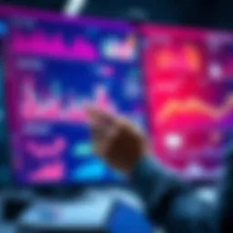 A person analyzing sales trends with charts and graphs in the background, highlighting key market players and products.