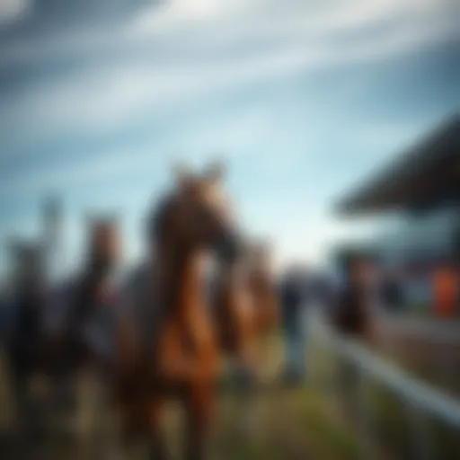A group of horses and jockeys preparing for a race at Saratoga, highlighting the impact of safety concerns after an incident.