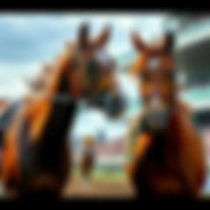 Two promising racehorses, Obliteration and Ewing, prepare to race at Saratoga, amidst excitement from the crowd.