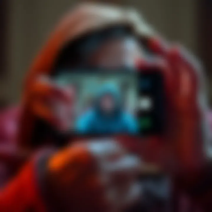 A person looks worried while on a FaceTime call, their phone displaying a scammer trying to gain access.