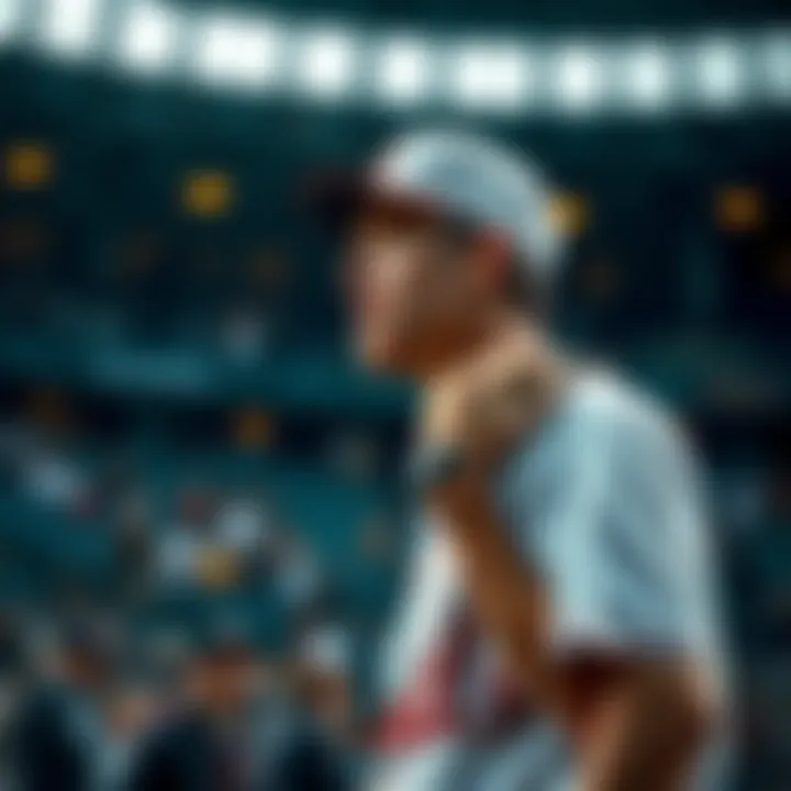Tyler Glasnow showing frustration after an early injury in a baseball game, with a blurred background of the stadium and fans looking concerned.