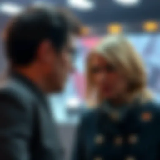 Schulman standing confidently while facing Kabrhell, both engaged in a tense discussion.