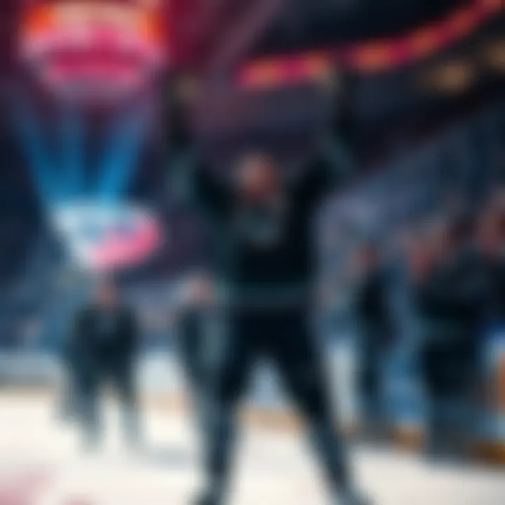 Scott Foster celebrating a key moment in a hockey game, surrounded by teammates and fans
