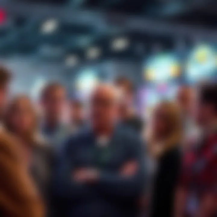 A group of concerned people discussing issues with their scratcher winnings at an event