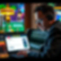 A player looks worried while checking a casino website on a laptop, showing a locked account page and a deposit confirmation.