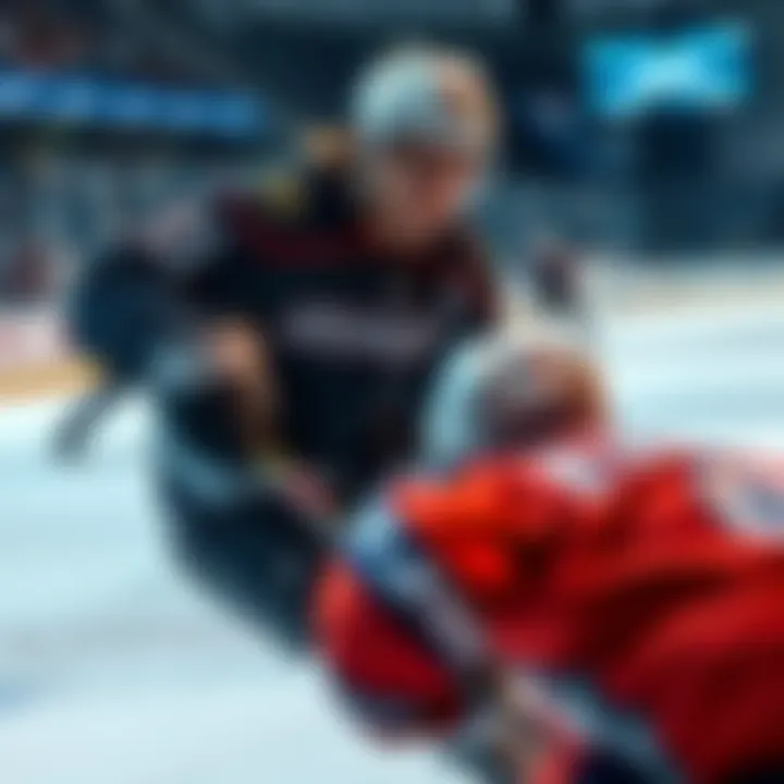 Sean Durzi playing intense hockey during a game against a tough opponent