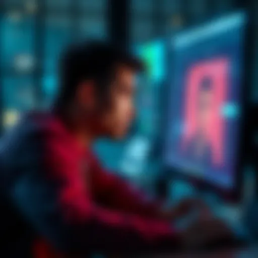 A worried person looking at a computer screen, searching for a friend who has gone missing from a forum