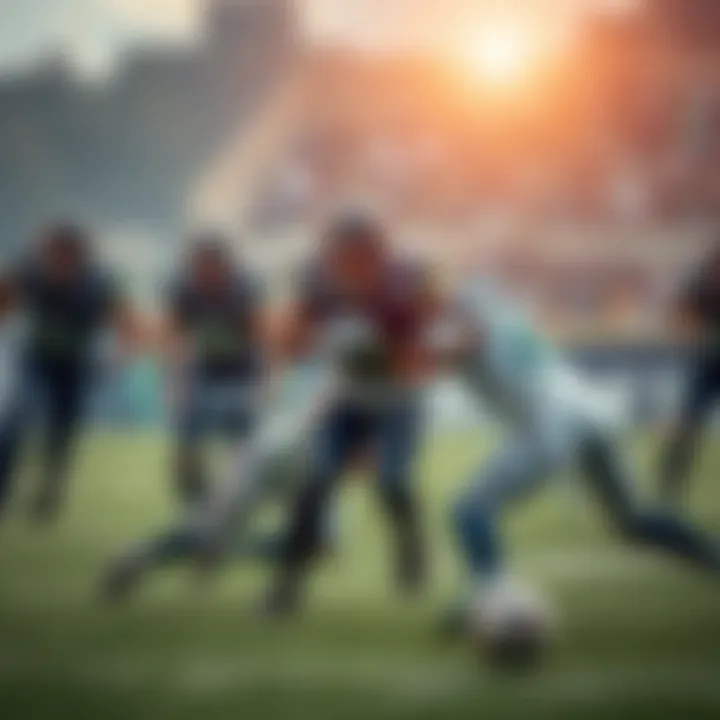 Members of the Seattle defense team tackling an opponent on the football field during a game