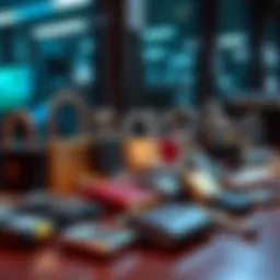 A collection of various secure locks displayed on a table, showcasing their design and features.