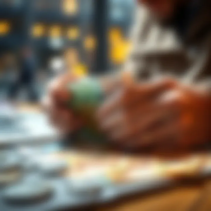 A person counting Euro banknotes with a focus on the amount secured, highlighting financial success.