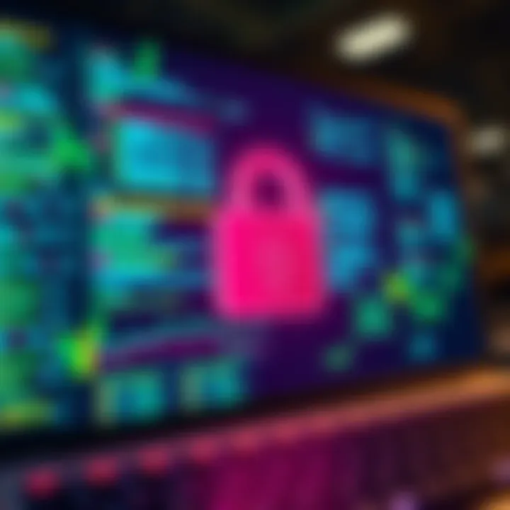 Secure Online Data Storage A lock symbol on a computer screen representing online data security