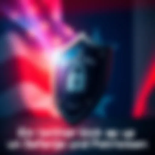 A shield symbolizing safety with a flag in the background representing patriotism