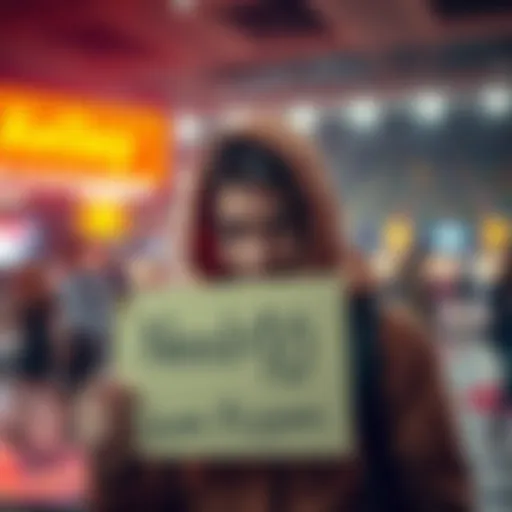 Seeking Support for Bets A person looking for help to raise money for betting opportunities, holding a sign that says 'Need $10'.