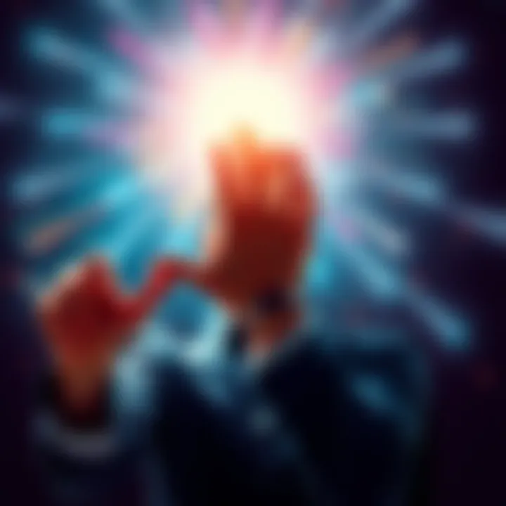 A person reaching out towards a bright light symbolizing opportunities, with a determined expression.