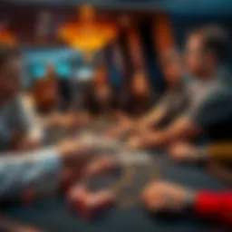 A group of players at a blackjack table, focused on their cards and chips, discussing strategies for midweek gaming sessions.