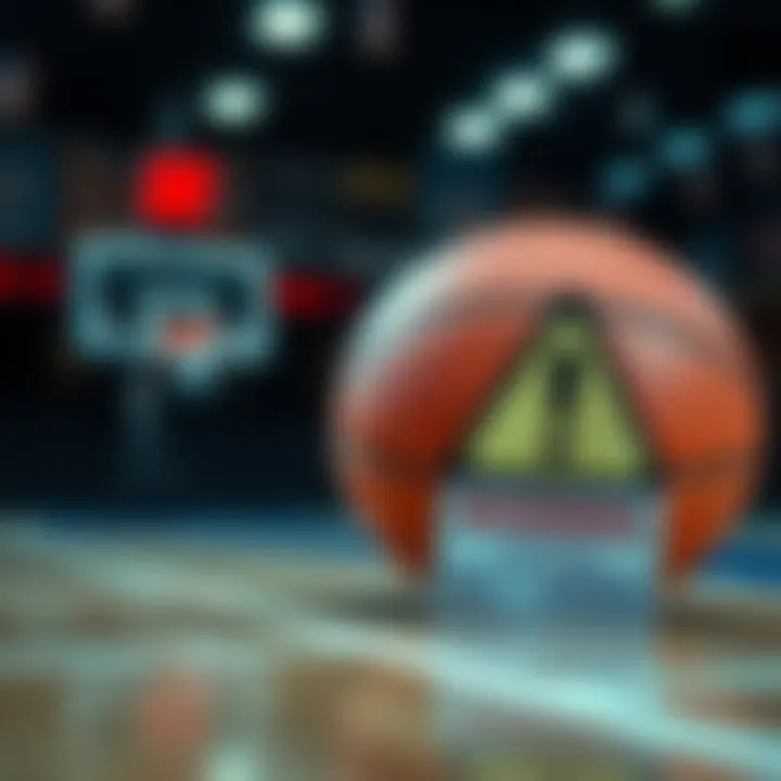 A close-up of a basketball with a warning sign beside it, indicating fans should not set Shai for the upcoming game.