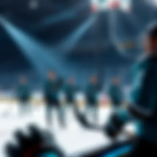 San Jose Sharks players practicing on the ice before facing New Jersey Devils