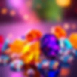 Colorful sparkling jewels symbolizing winning opportunities in a game, creating a sense of thrill and excitement for the evening's Treble