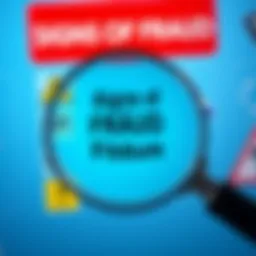 A magnifying glass highlighting warning signs related to fraud prevention