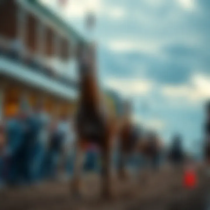 Silverbulletday crossing the finish line at the Monmouth Breeders Cup Oaks with enthusiastic spectators in the background