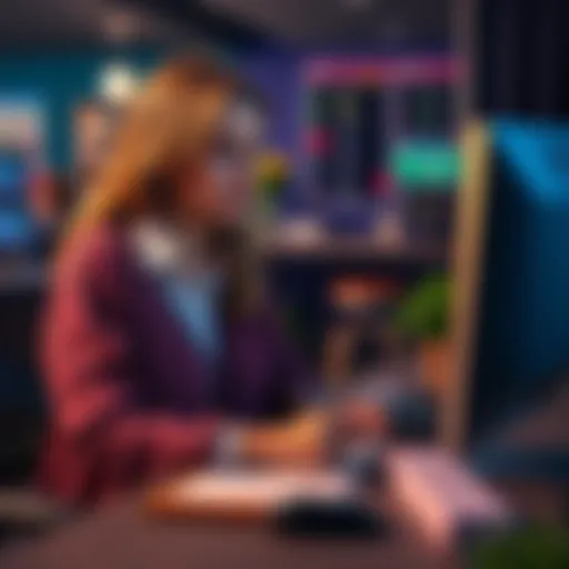 A single mother sitting at a computer looking for tips on sports betting, with a notepad and pen ready to take notes.