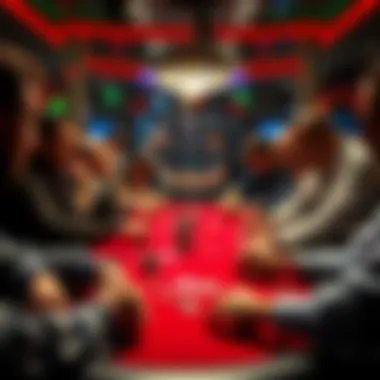 Players gathered around a poker table, focused on the game with chips and cards in play.